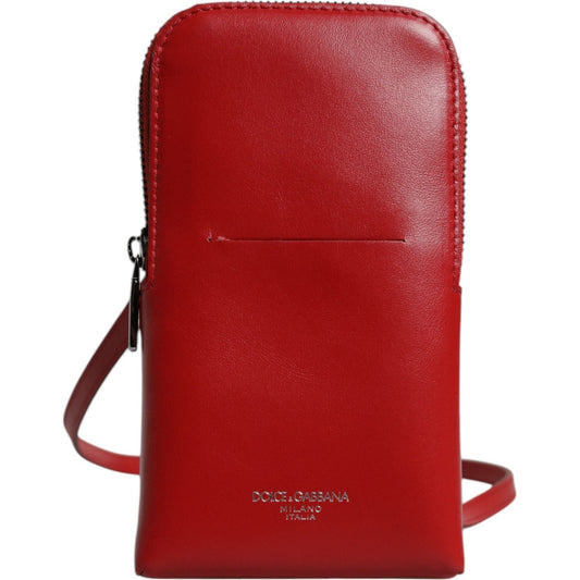 Dolce & Gabbana Red Leather Purse Phone Sling Crossbody Neck Strap Bag BAG4663