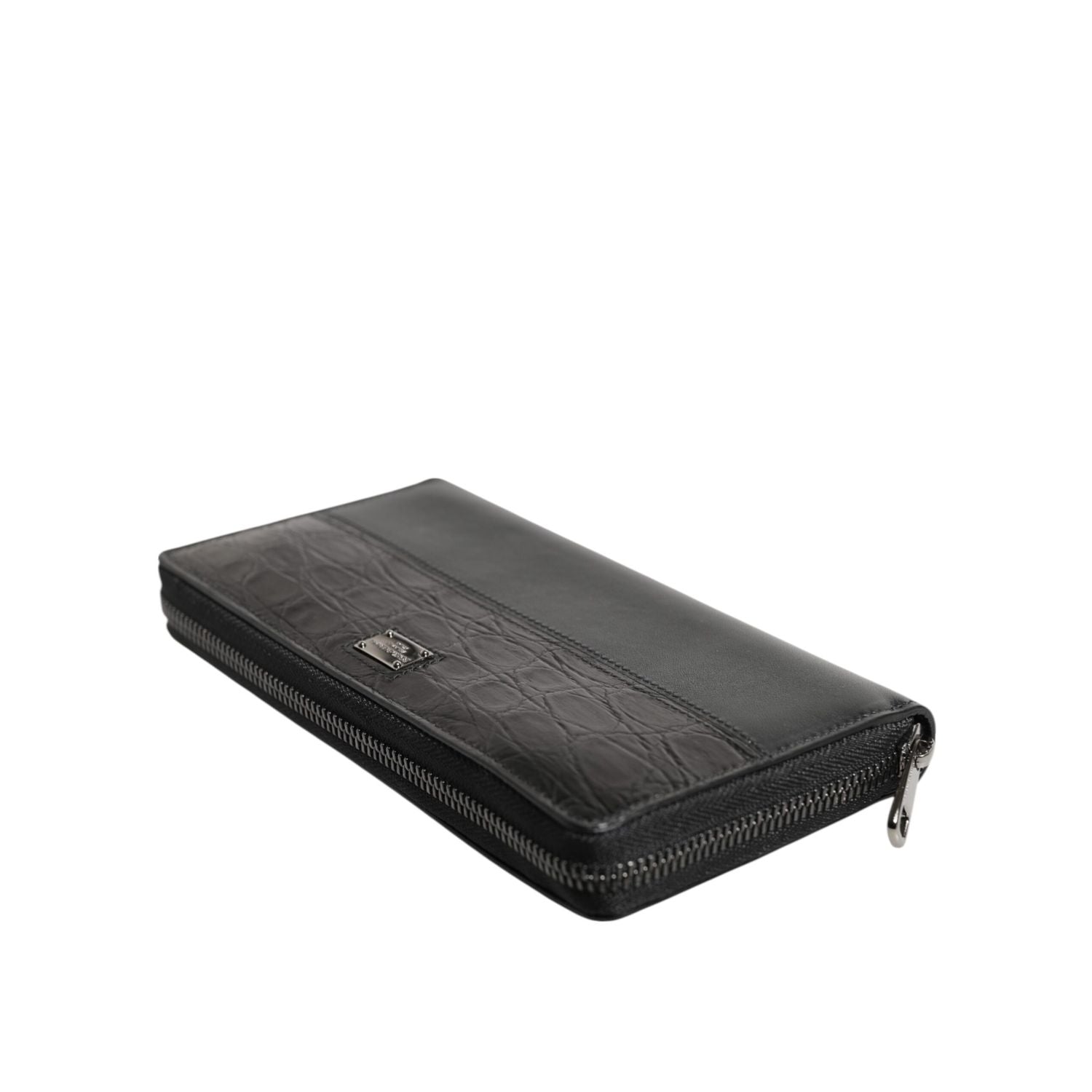 Dolce & Gabbana Black Leather Logo Plaque Zip Around Continental Wallet