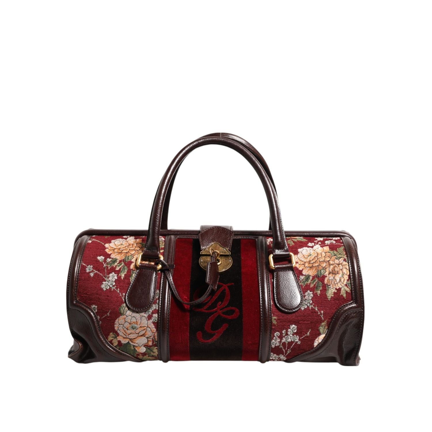 Dolce & Gabbana Multicolor Leather Jacquard Velvet Travel Duffle Bag