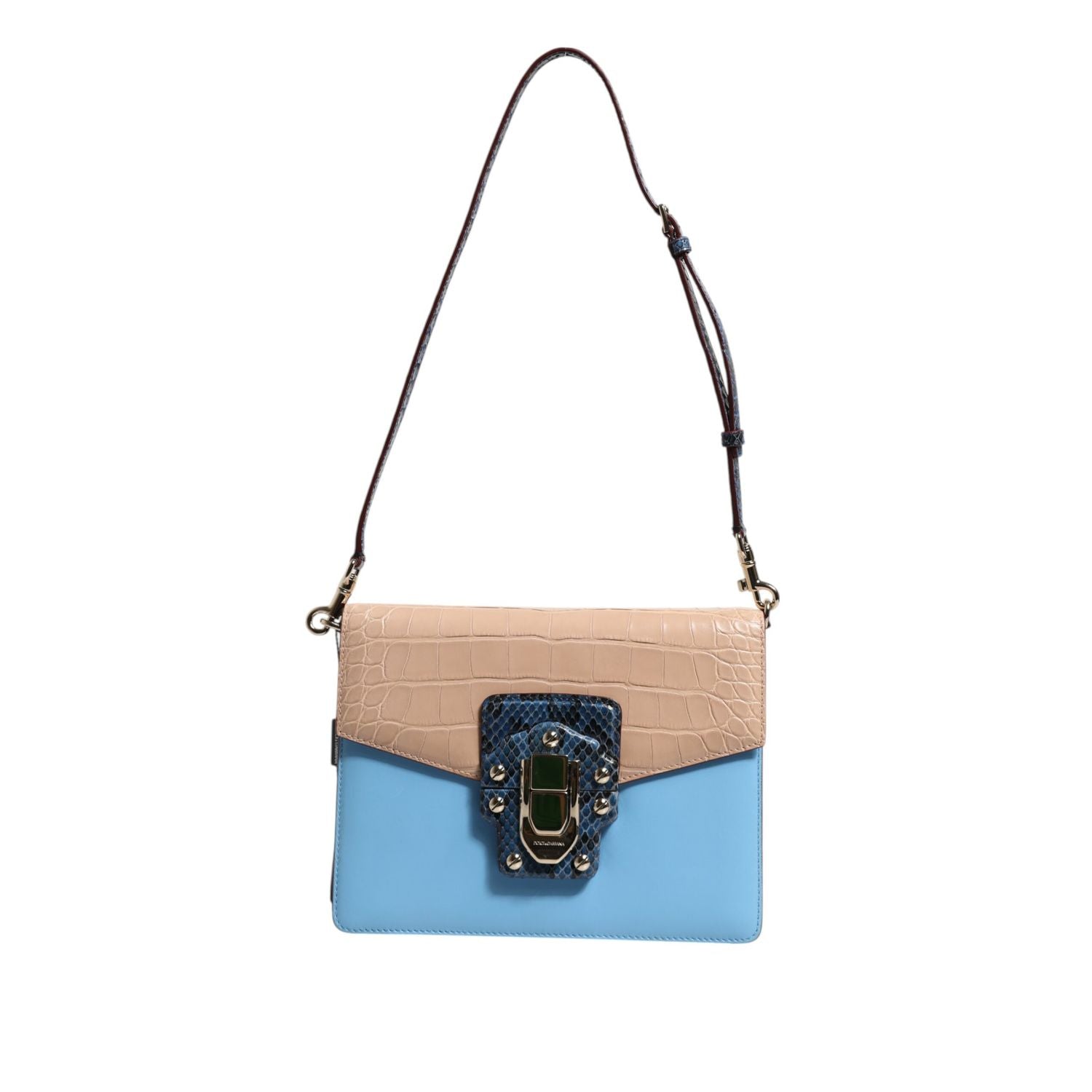 Dolce & Gabbana Blue Beige Exotic Leather LUCIA Crossbody Bag