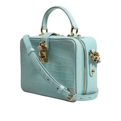 Dolce & Gabbana Mint Green Embossed Leather Padlock Shoulder Bag with gold hardware and adjustable strap, crafted in crocodile leather.
