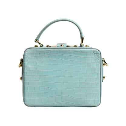 Dolce & Gabbana Mint Green Embossed Leather Padlock Shoulder Bag with gold detailing and crocodile texture.