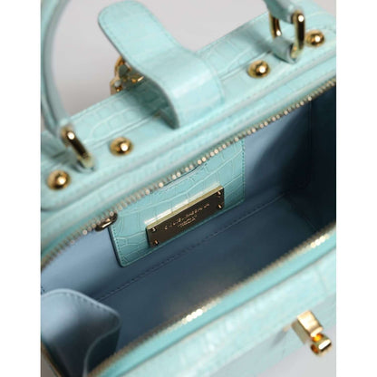 Dolce & Gabbana Mint Green Embossed Leather Padlock Shoulder Bag with blue inner lining and gold metal detailing, luxurious craftsmanship.