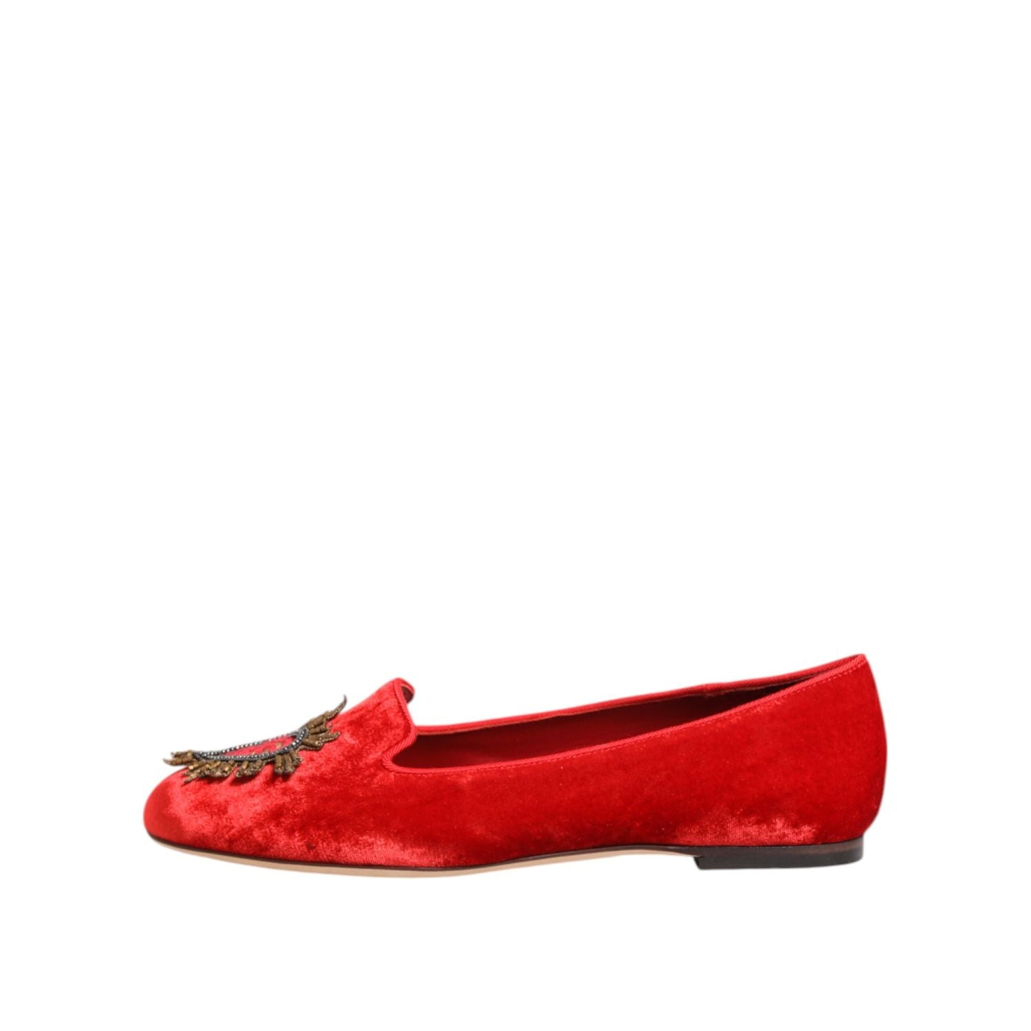 Dolce & Gabbana Red Velvet DG Heart Loafers Flat Shoes