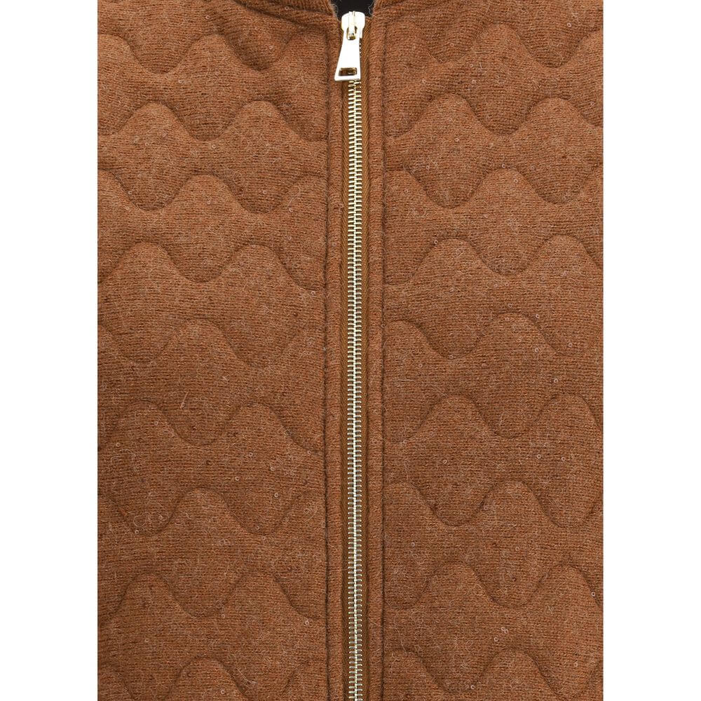 Close-up of Fabiana Filippi Brown Fleece Wool Sleveless Jacket with zipper and sequin embellishments for AW25 collection.