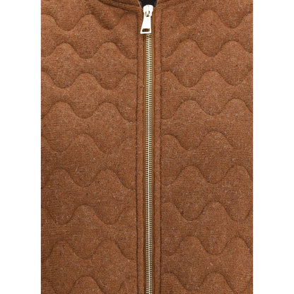 Close-up of Fabiana Filippi Brown Fleece Wool Sleveless Jacket with zipper and sequin embellishments for AW25 collection.