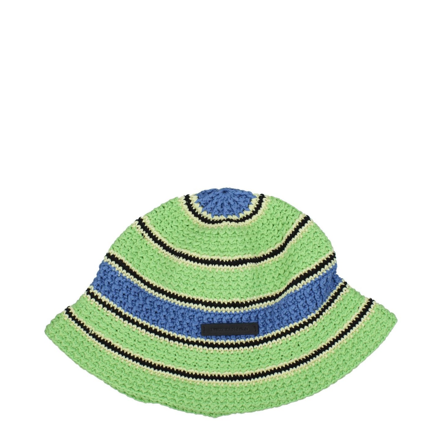 Stella McCartney Green Cotton Bucket Hat with blue stripes, featuring a front logo, 100% cotton vintage style, MPN 7V0043WP01643000.