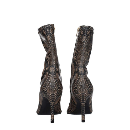 Stella McCartney Brown Leather Ankle Boots with python print, eco leather, mid heels, and zip closure, featuring pointy toe design.