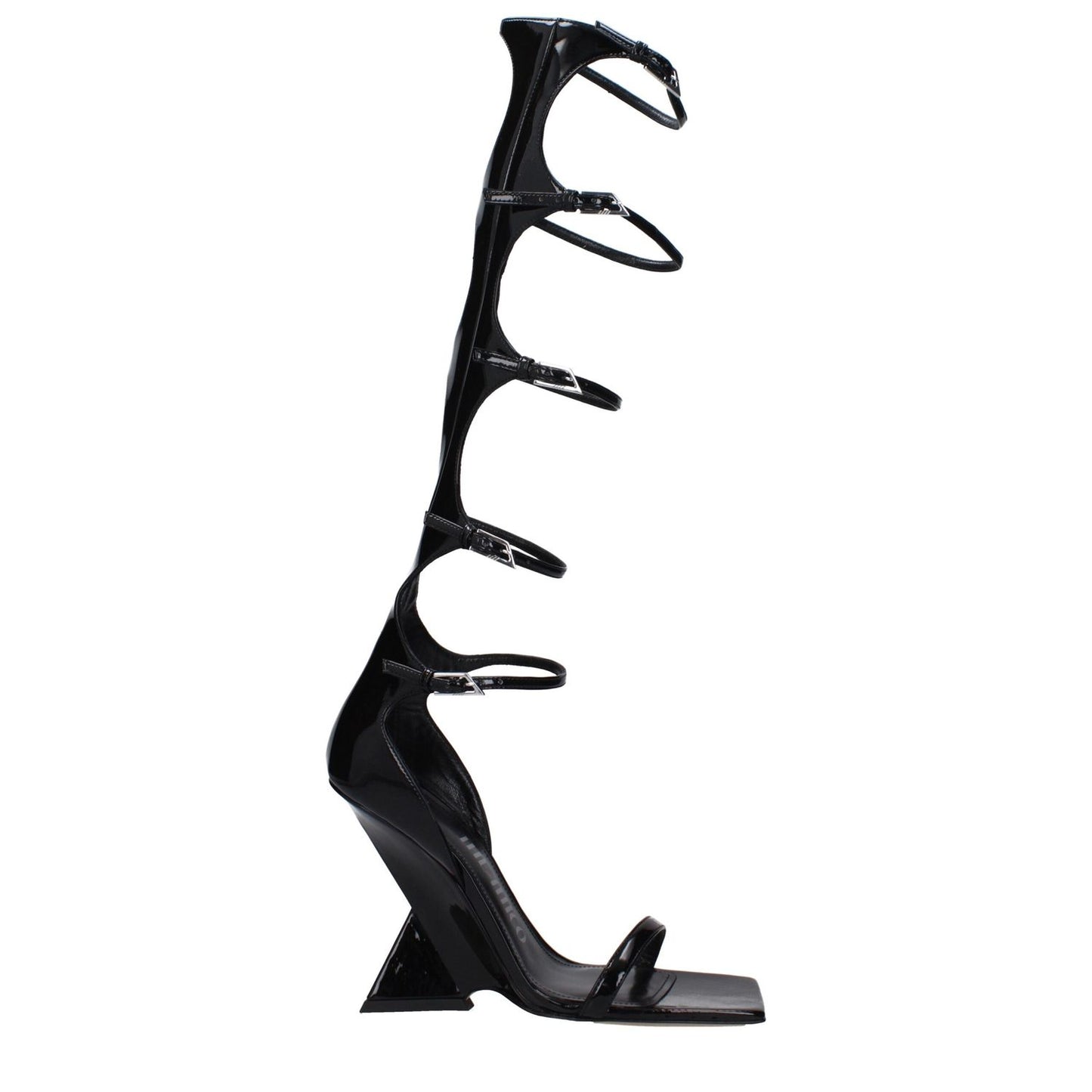 The Attico Black Leather Stiletto Heel Sandals