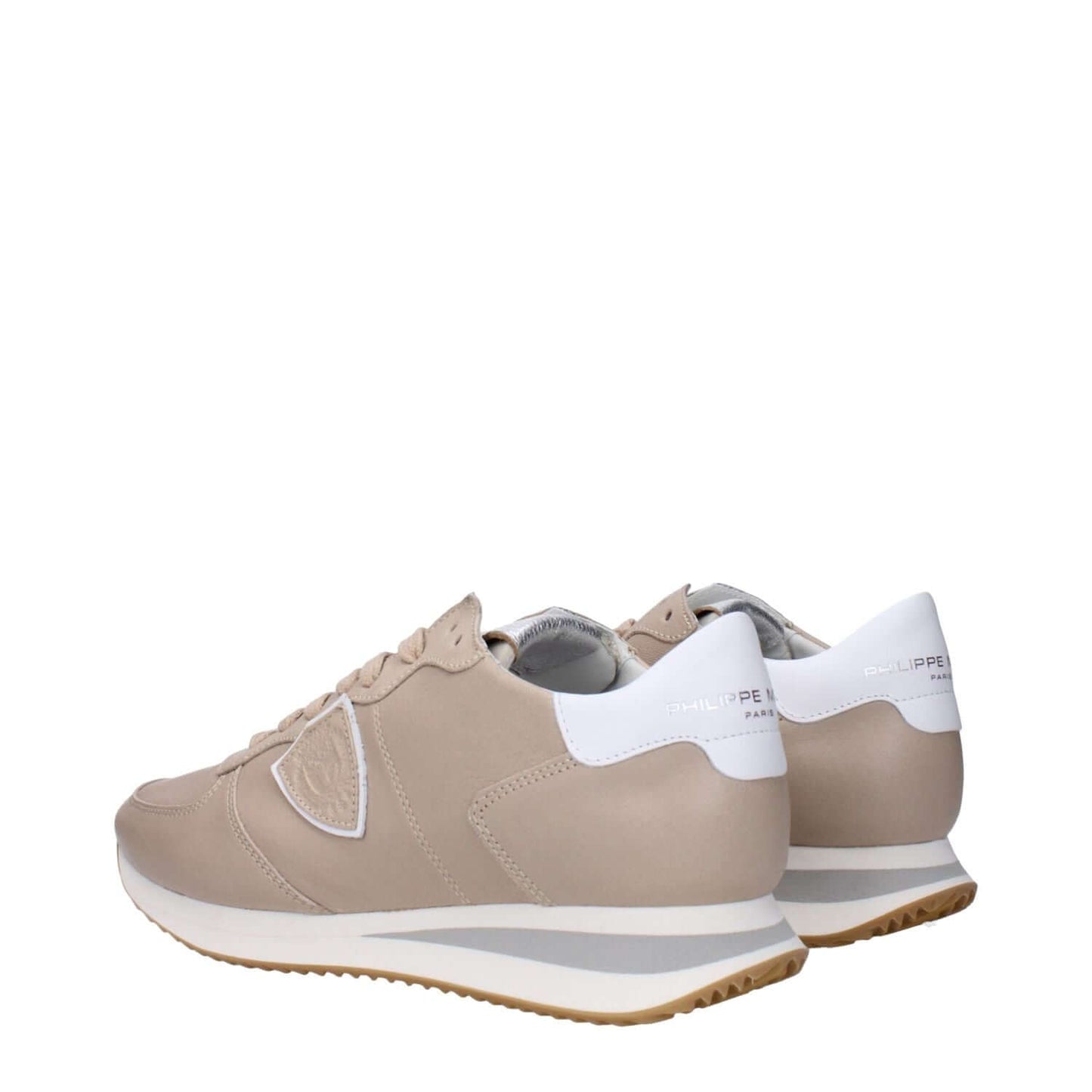 Philippe Model Beige Leather Low Top Sneakers with logo and side details, MPN TZLDWWTB233, code F83336, unique color accents