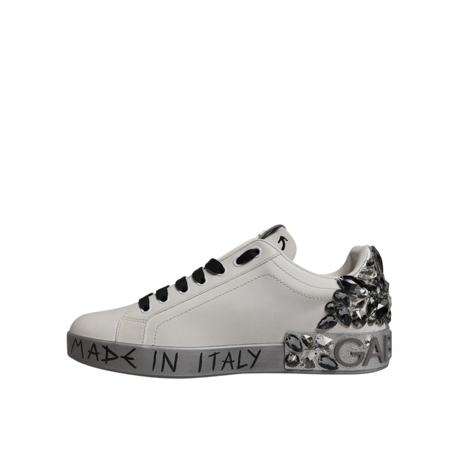 Dolce & Gabbana White Crystal Logo Portofino Sneakers Shoes