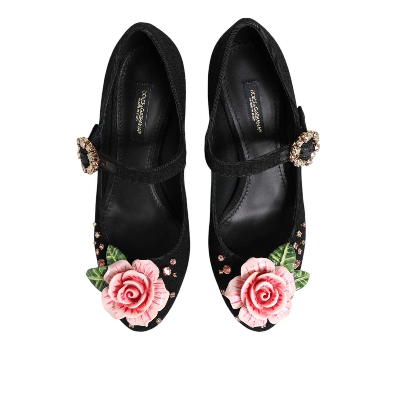 Dolce & Gabbana Black Flower Crystal Embellished Mary Jane Shoes