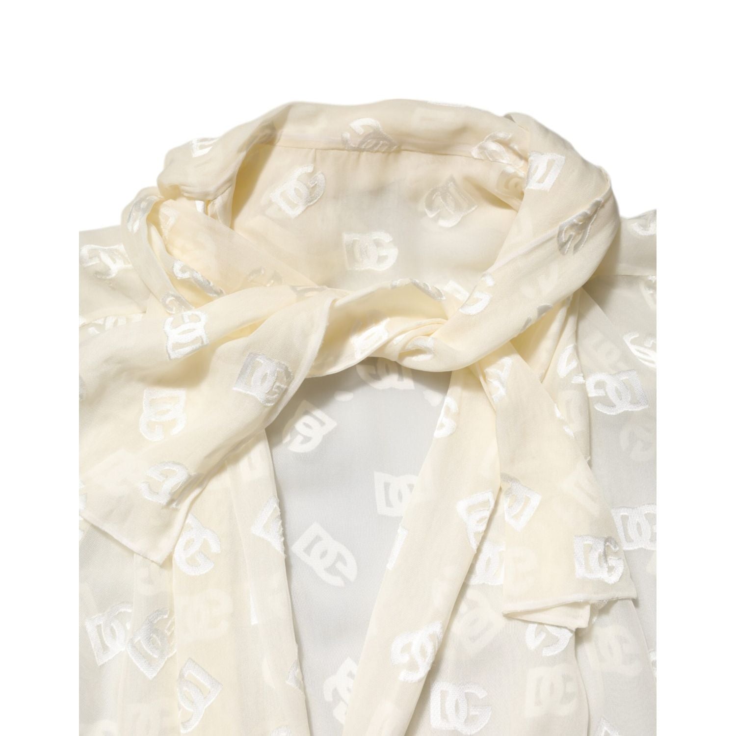 Dolce & Gabbana Off White Logo Monogram Ascot Collar Top