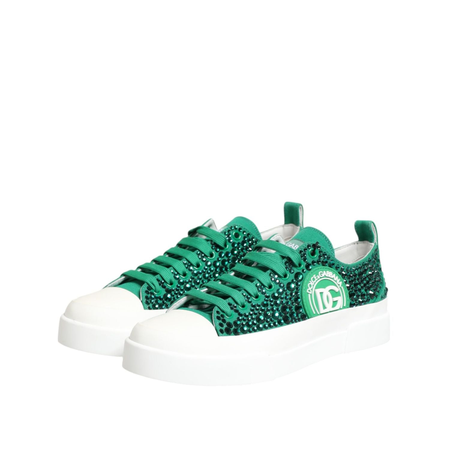 Dolce & Gabbana Green Portofino Crystal DG Logo Sneakers Shoes