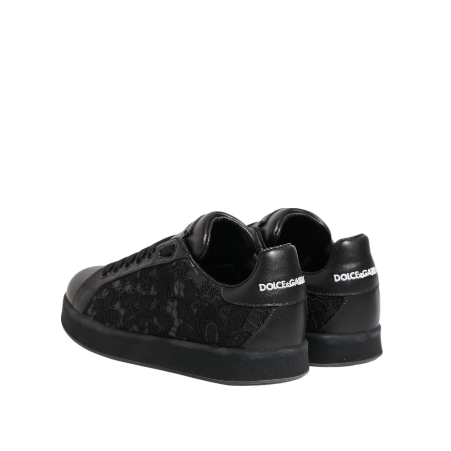 Dolce & Gabbana Black Floral Lace Low Top Sneakers Shoes