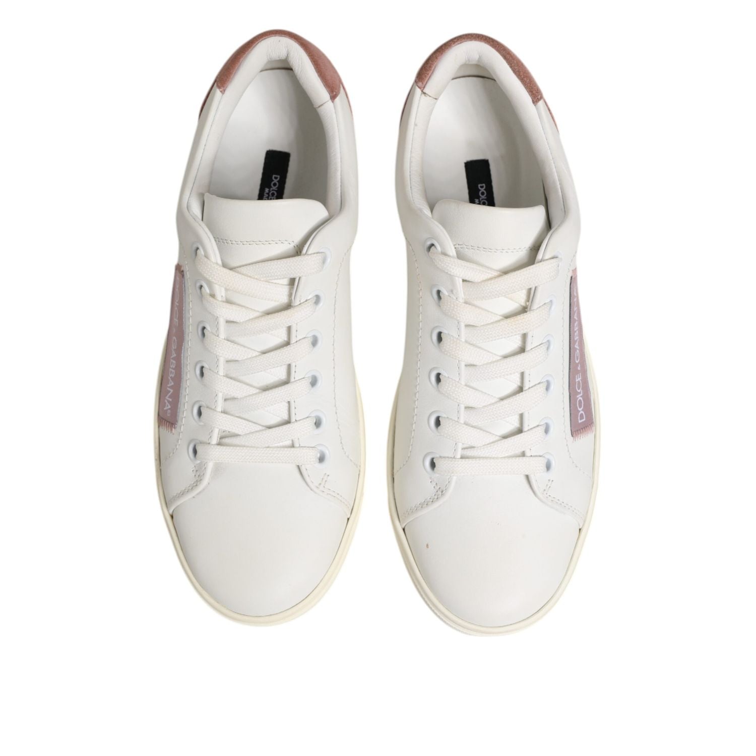 Dolce & Gabbana White Pink Leather Low Top Sneakers Shoes