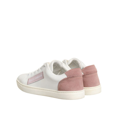 Dolce & Gabbana White Pink Leather Low Top Sneakers Shoes