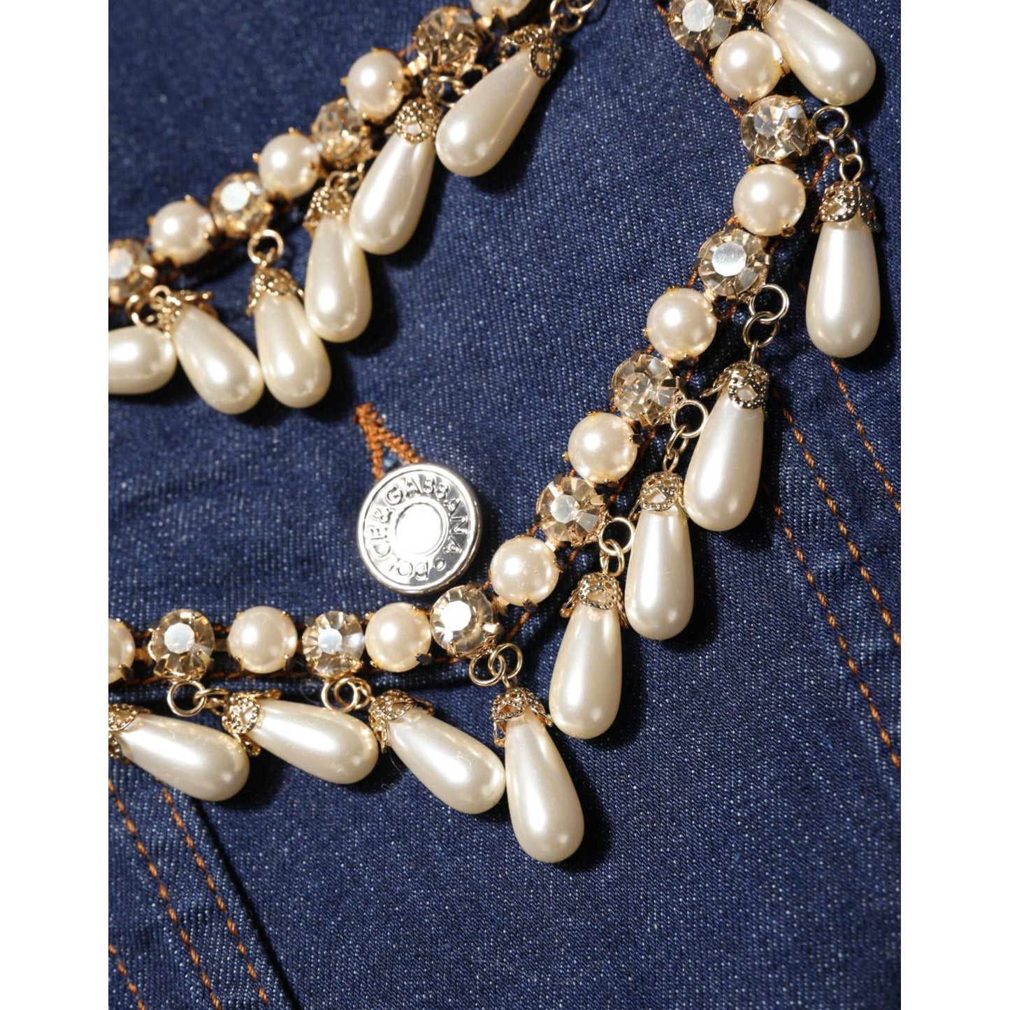 Dolce & Gabbana Blue Cotton Denim Crystal Embellished Jacket