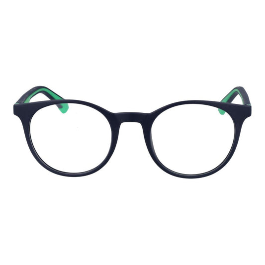 Polaroid Blue Unisex Glasses Frame in full-rim panto style with blue polyamide frame and demo plastic lenses.
