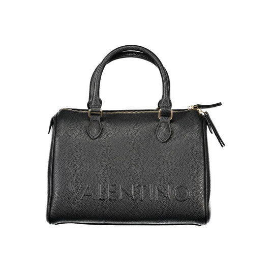 Mario Valentino Black Polyethylene Women Handbag with adjustable strap and embossed logo, showcasing Italian design.