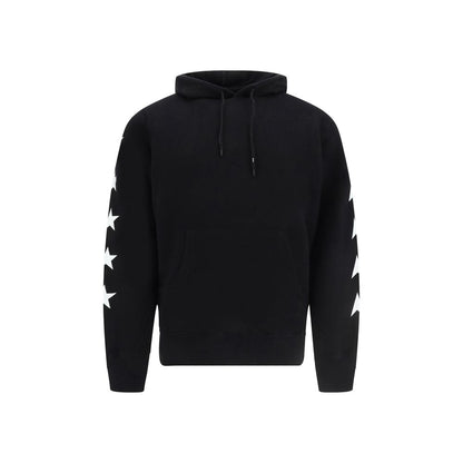 Golden Goose Black Cotton Sweatshirt with star design, hood, drawstring, and logo on sleeves.