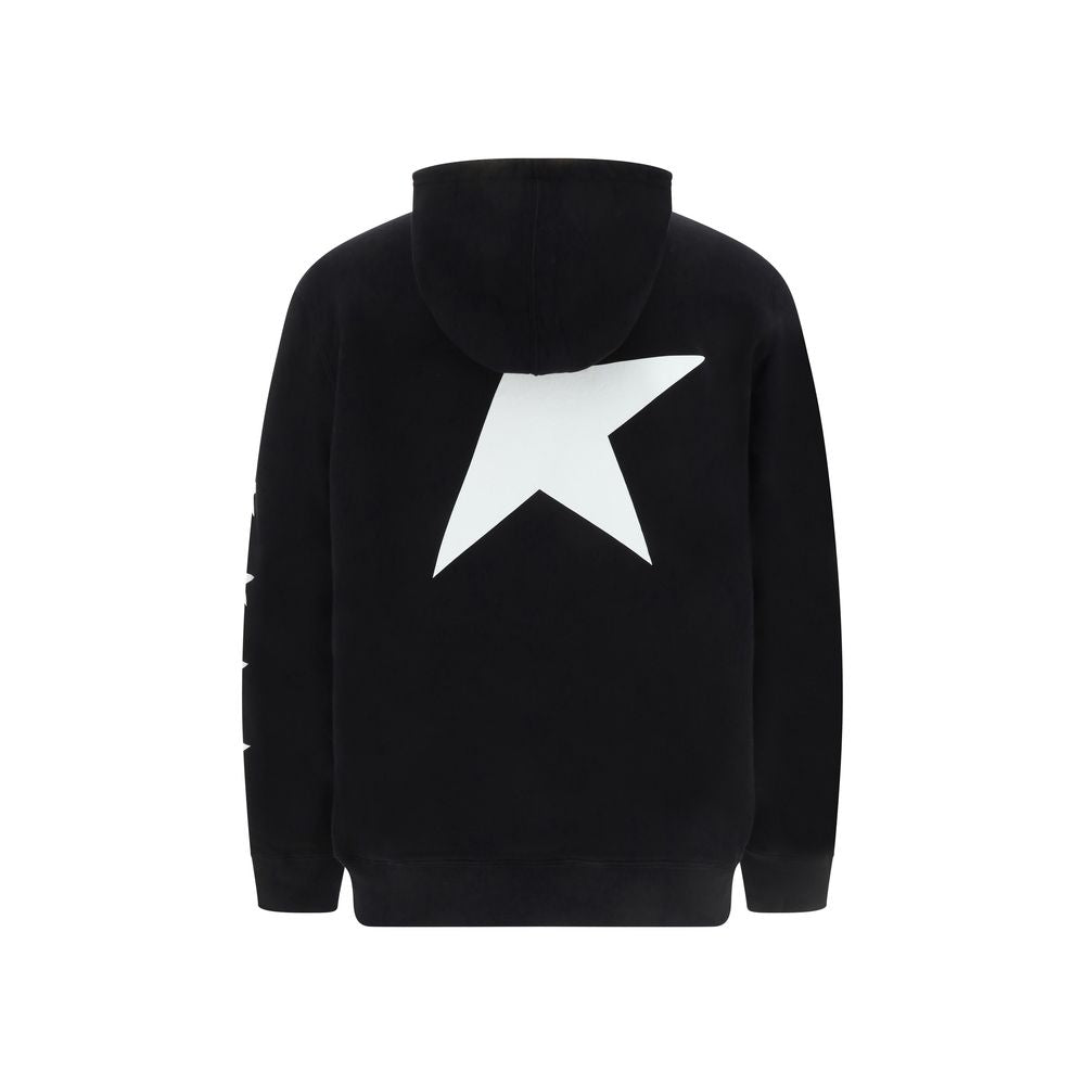 Golden Goose Black Cotton Sweatshirt with white star design, hood, drawstring, and brand logo on sleeves, AW25 collection.