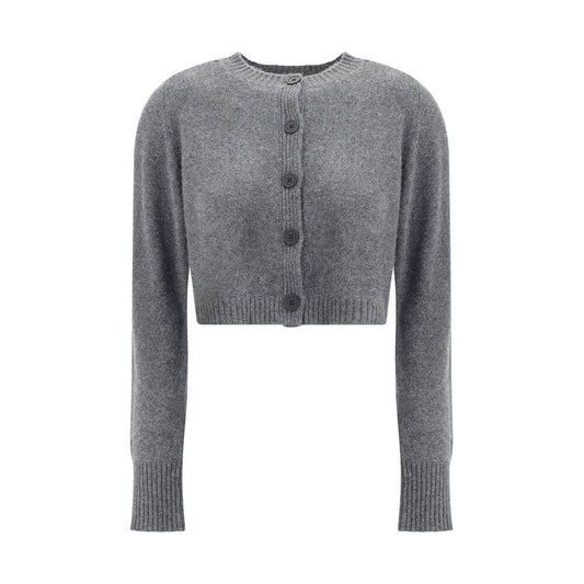 Loulou De Saison Gray Cashmere Cardigan with button closure and ribbed cuffs, featuring a crew neck for stylish and comfortable wear.