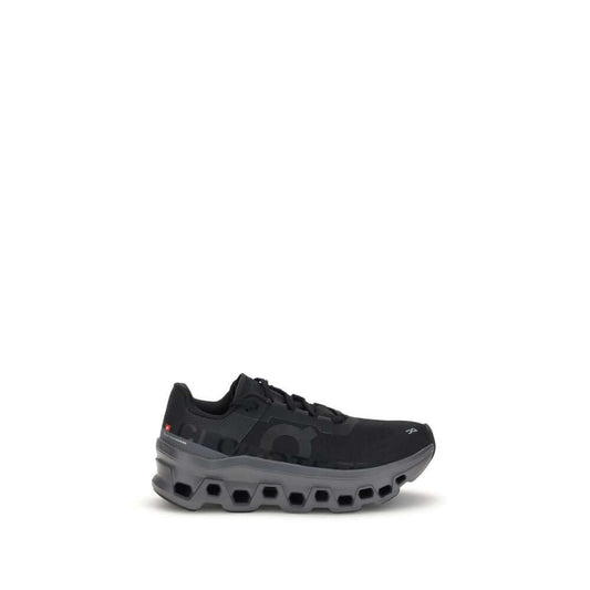 ON Black Polyester Athletic Sneakers with perforated sole and logo on the side, offering secure fit and modern look.