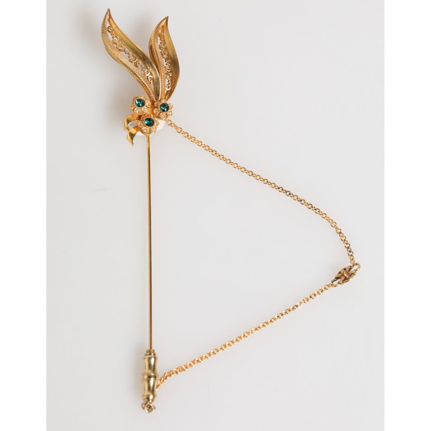 Dolce & Gabbana Gold Tone 925 Sterling Silver Crystal Chain Pin Brooch