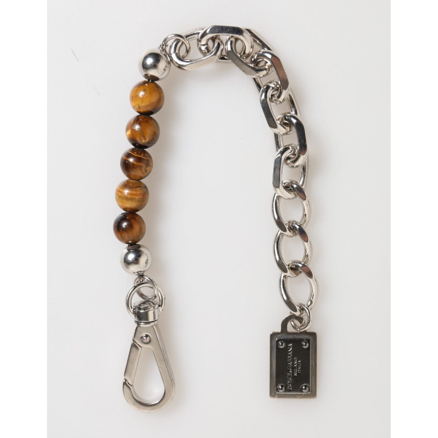 Dolce & Gabbana Silver Chain Brass Beaded Lobster Clasp Logo Men Bracelet