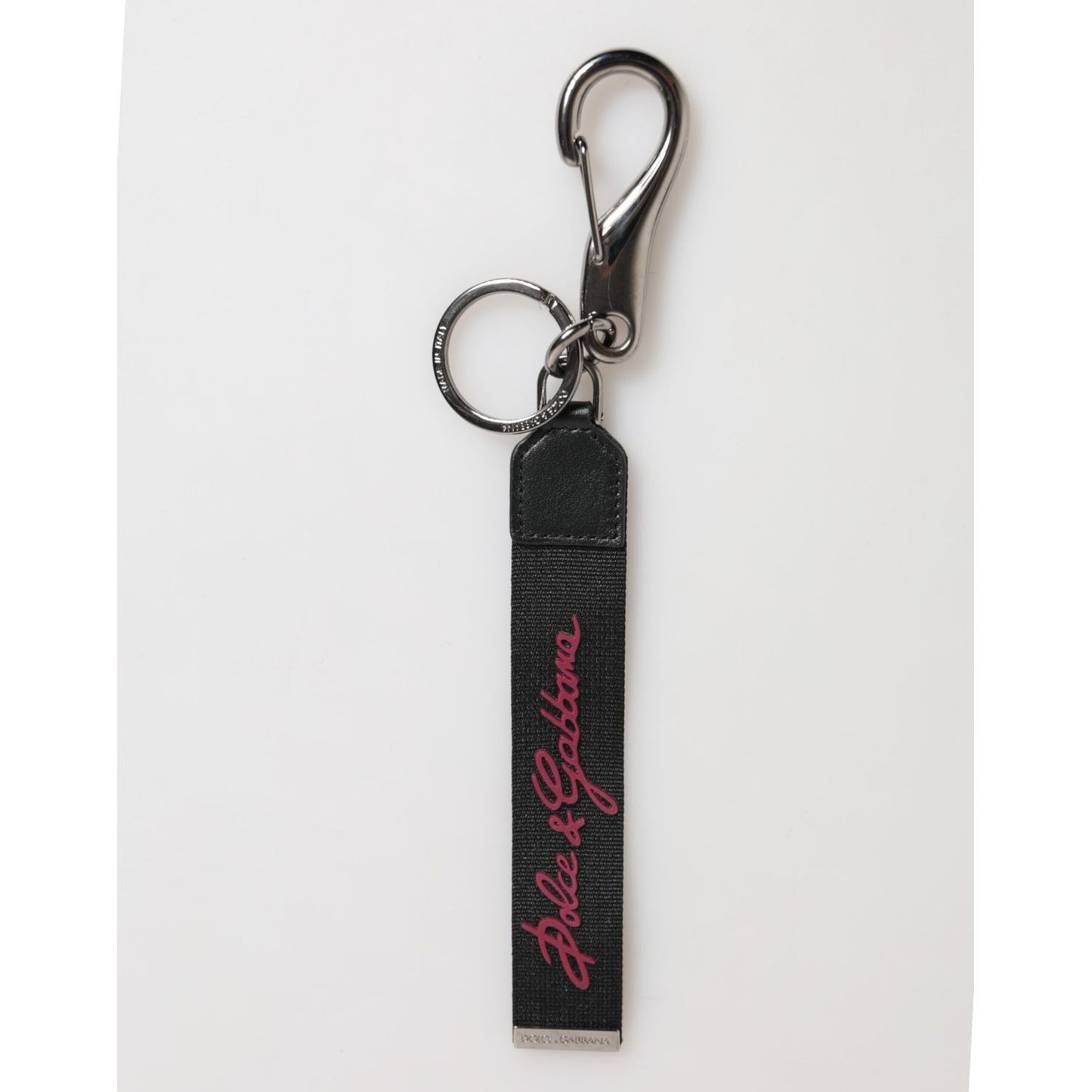 Dolce & Gabbana Black Red Polyester DG Logo Silver Men Keychain Keyring