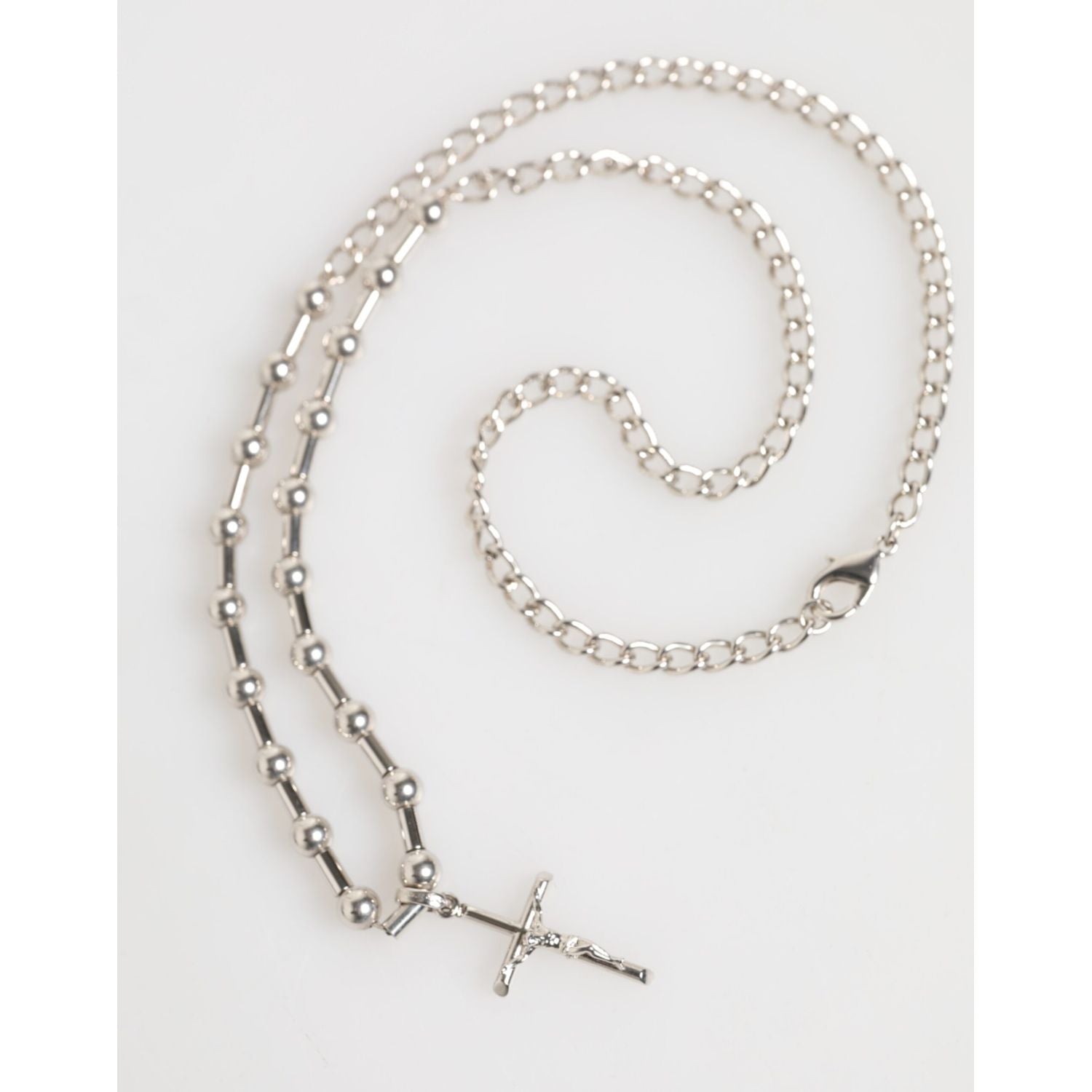 Dolce & Gabbana Silver Tone Brass Chain Religious Cross Pendant Necklace