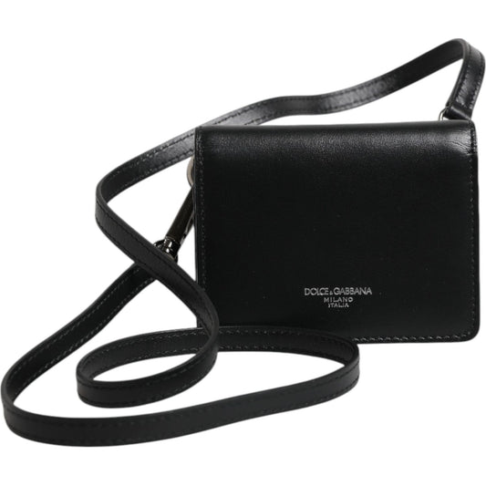 Dolce & Gabbana Black Leather Bifold Card Holder Crossbody Men Borse Bag SMY11219