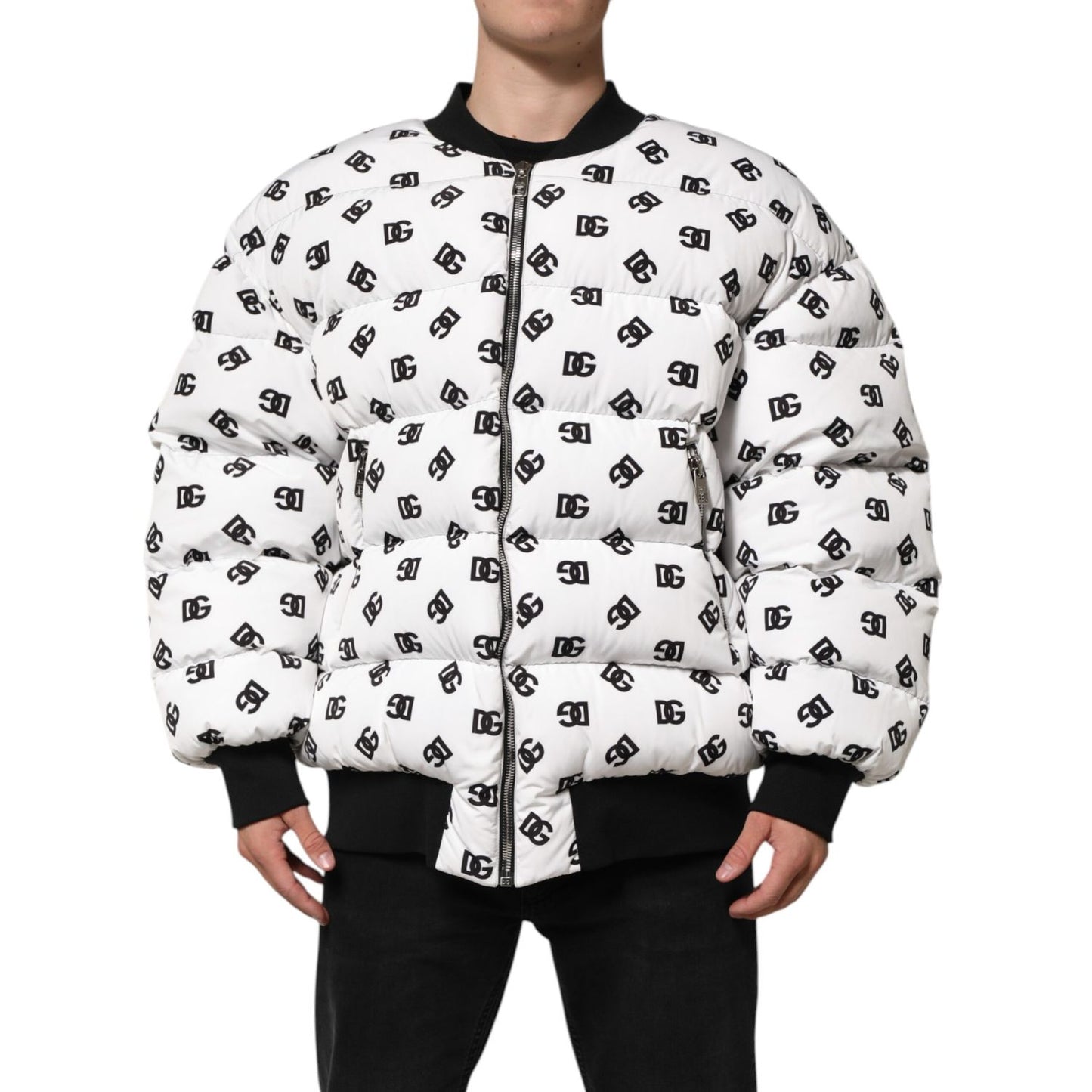 Dolce & Gabbana White DG Monogram Full Zip Quilted Jacket Dolce & Gabbana
