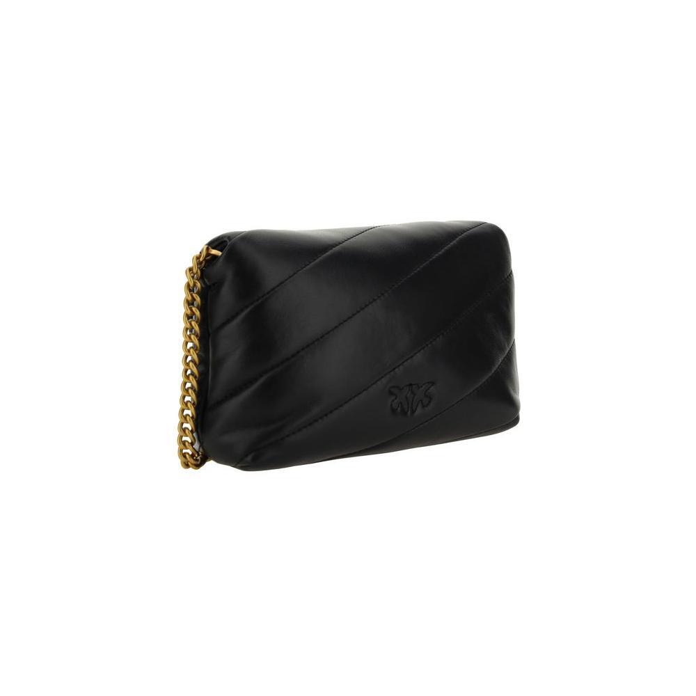 PINKO Black Calf Leather Bos Taurus Shoulder Bag