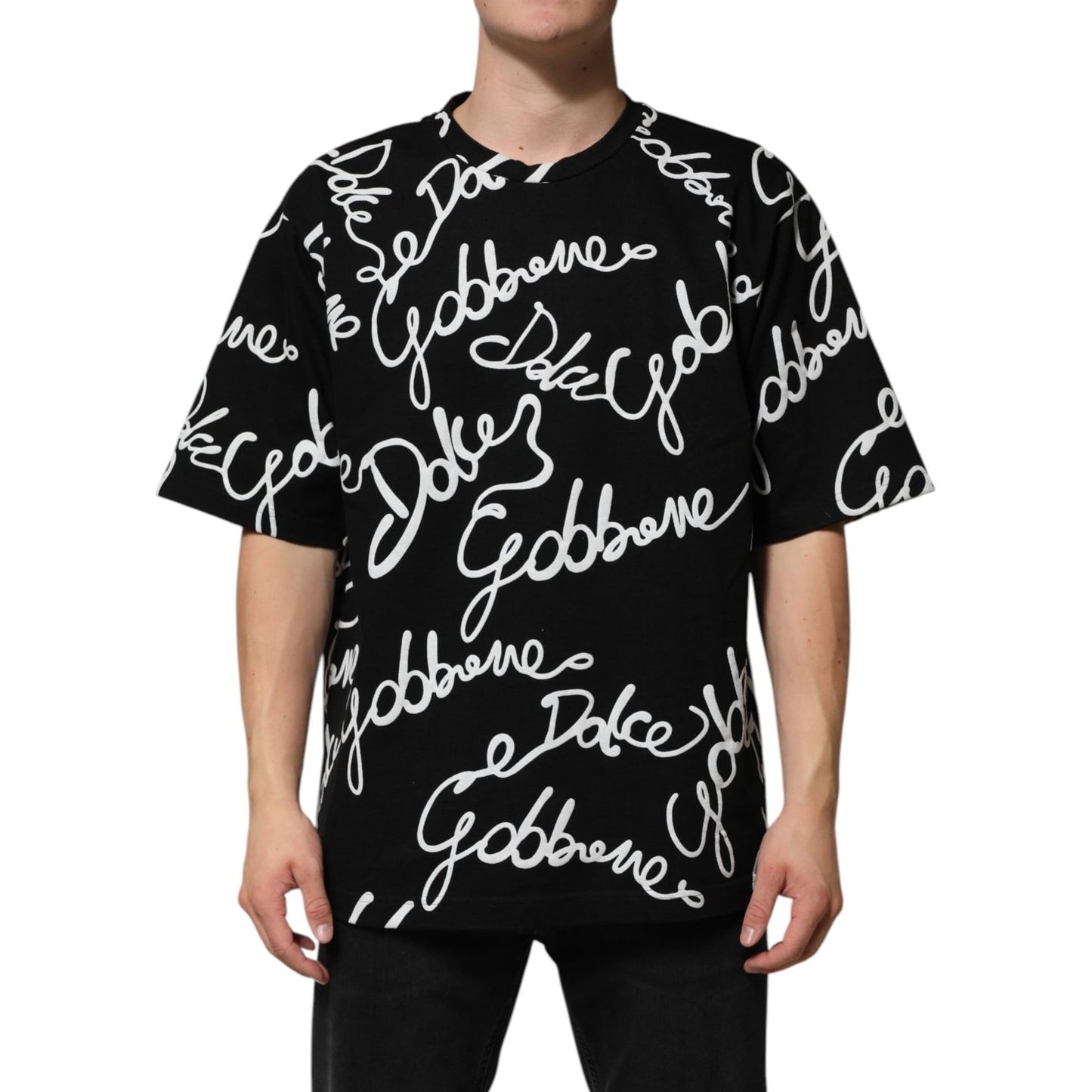 Dolce & Gabbana Black Logo Print Cotton Crew Neck T-shirt