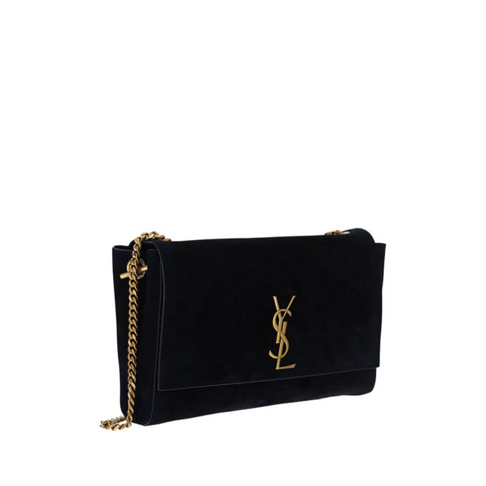 Saint Laurent Black Calf Leather Bos Taurus Shoulder Bag with chain strap and logo plaque