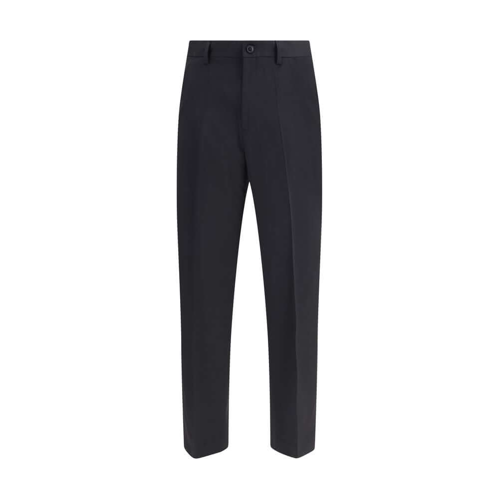 Our Legacy Black Fleece Wool Chino Pants with a classic straight leg, belt loops, and pockets, ideal for casual or formal looks.