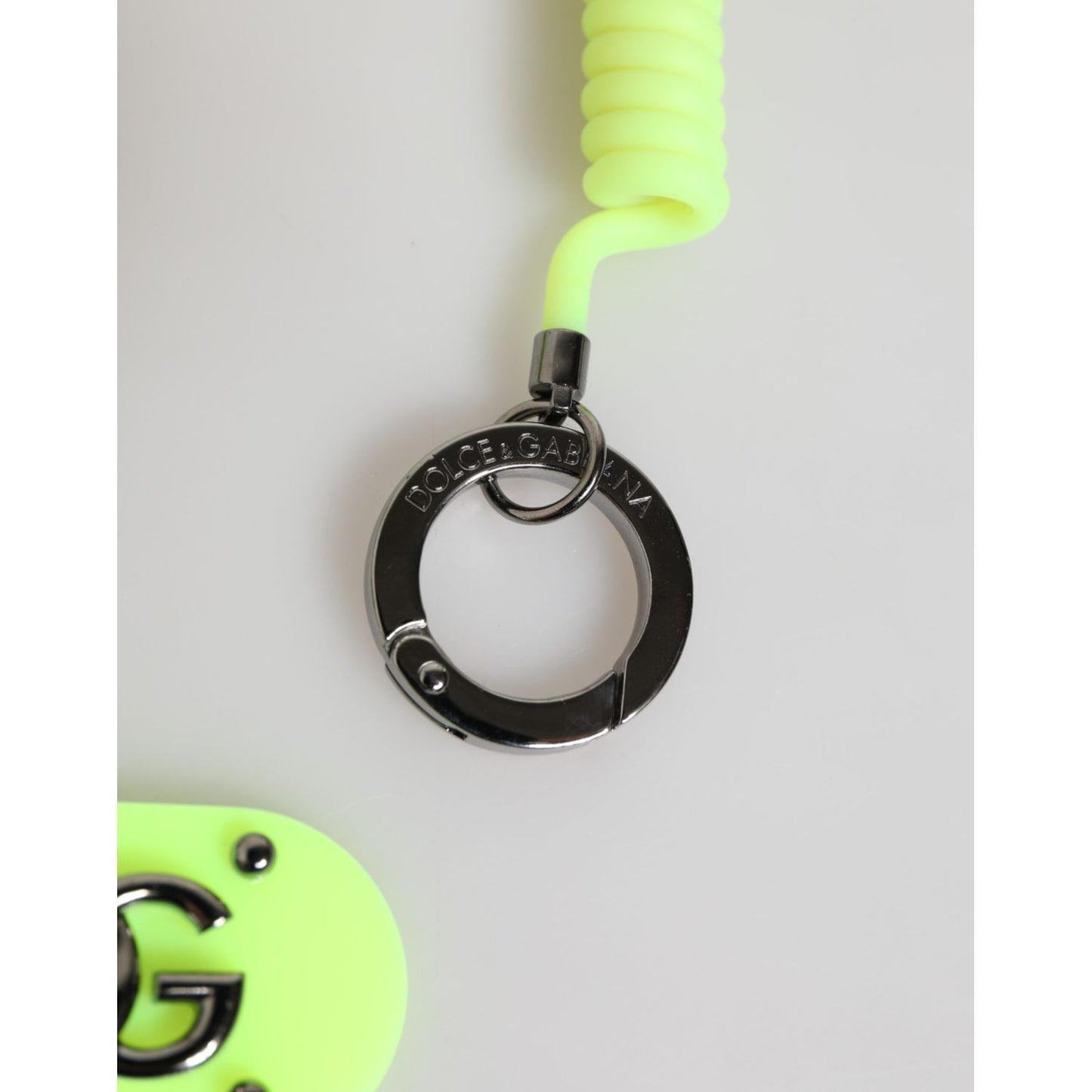 Dolce & Gabbana Green Springy Key Holder DG Logo Men's Keychain Keyring close-up view
