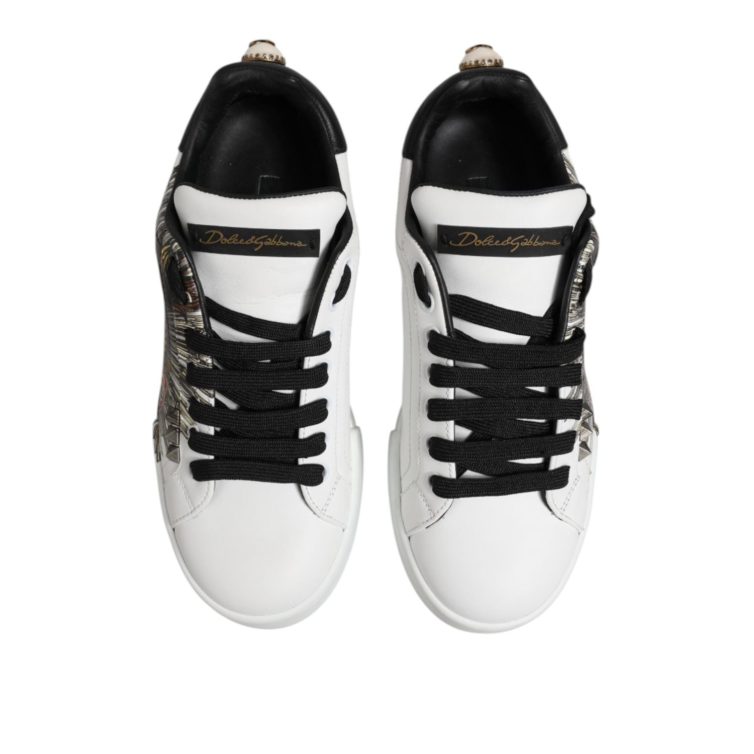 Dolce & Gabbana White Leather Portofino Lace Up Sneakers Shoes