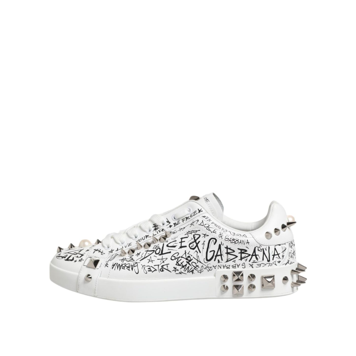 Dolce & Gabbana White Portofino Studded Men Sneakers Shoes
