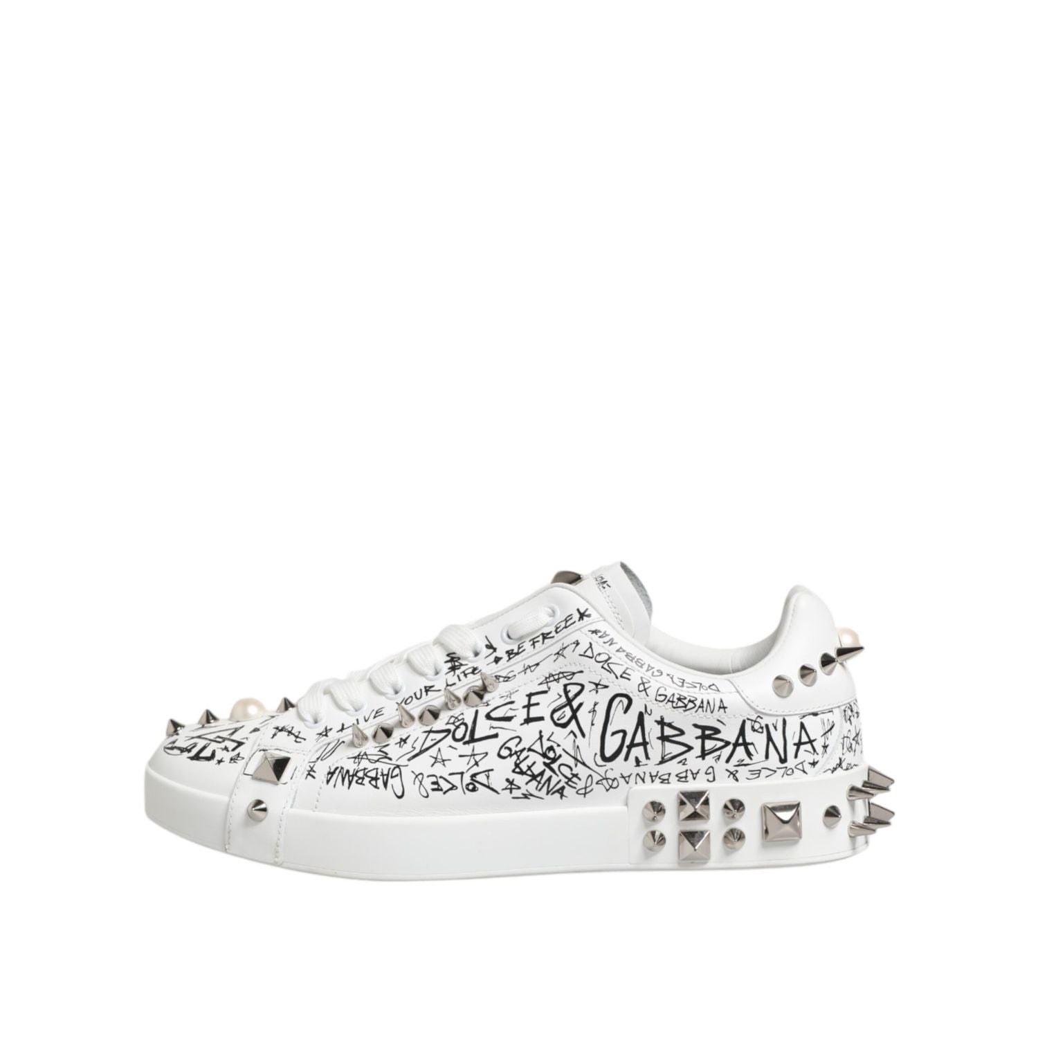 Dolce & Gabbana White Portofino Studded Men Sneakers Shoes