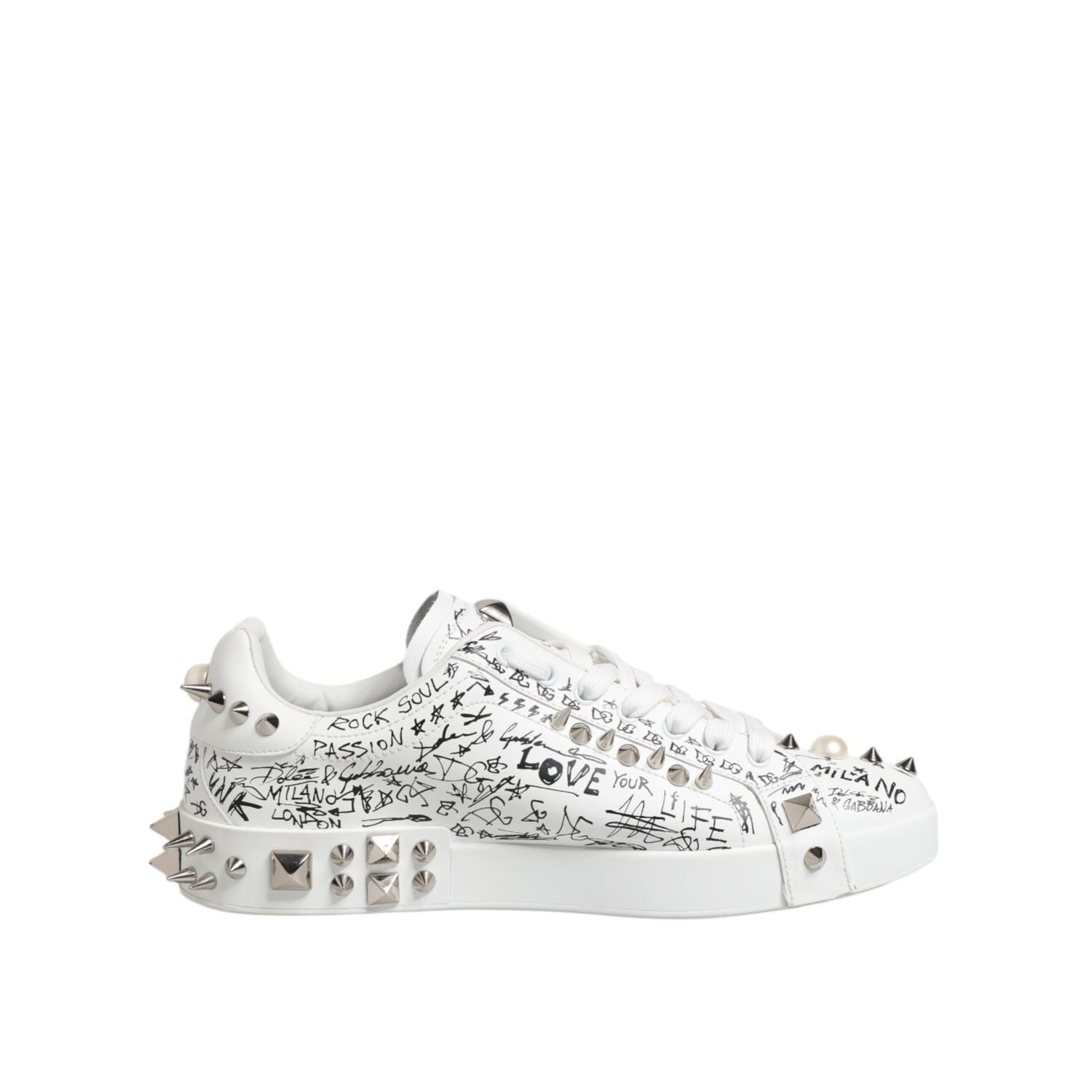 Dolce & Gabbana White Portofino Studded Men Sneakers Shoes