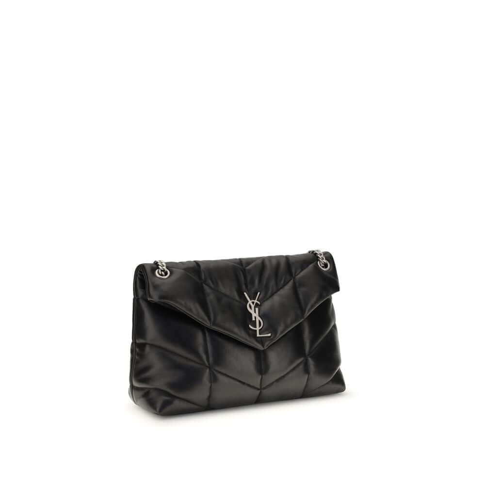 Saint Laurent Black Lamb Ovis Aries Aries Shoulder Bag with quilted design and YSL plaque