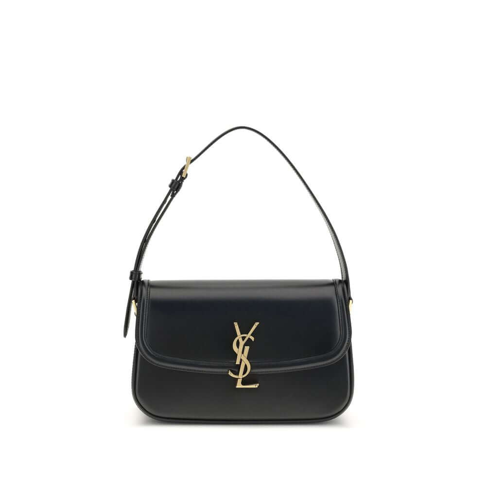 Saint Laurent Black Calf Leather Bos Taurus Shoulder Bag with Cassandre logo and bronze-colored hardware.