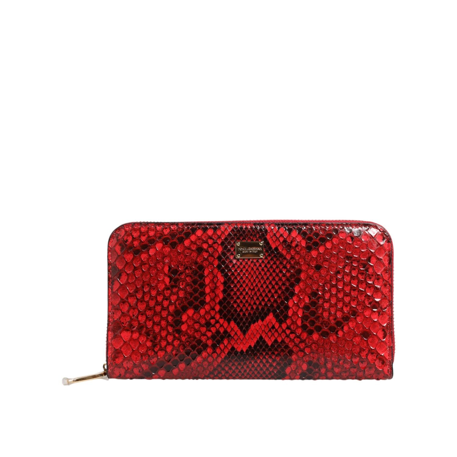 Dolce & Gabbana Red Exotic Leather Zip Around Continental Clutch Wallet