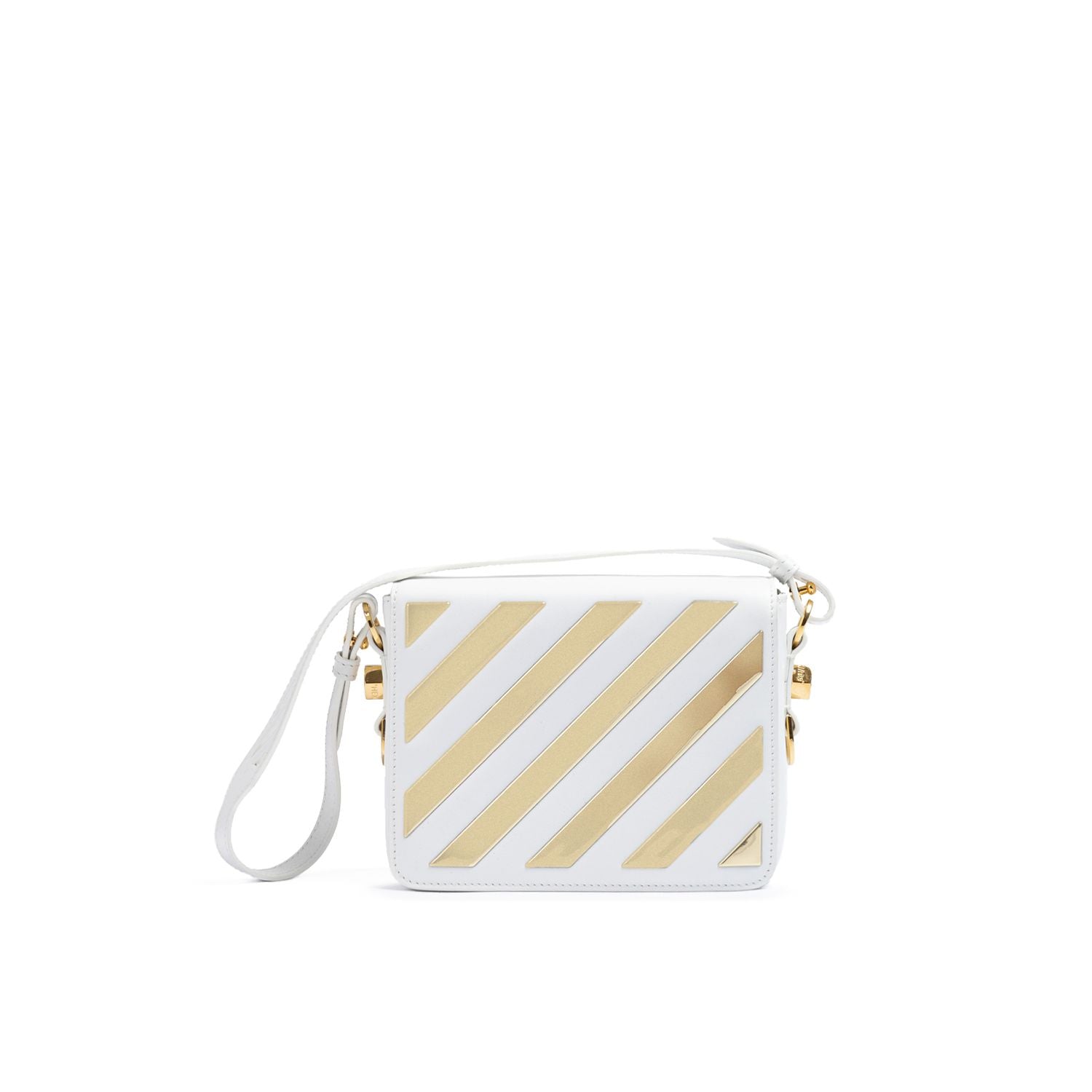 Off-White White/Gold  Metallic Stripe Crossbody Bag