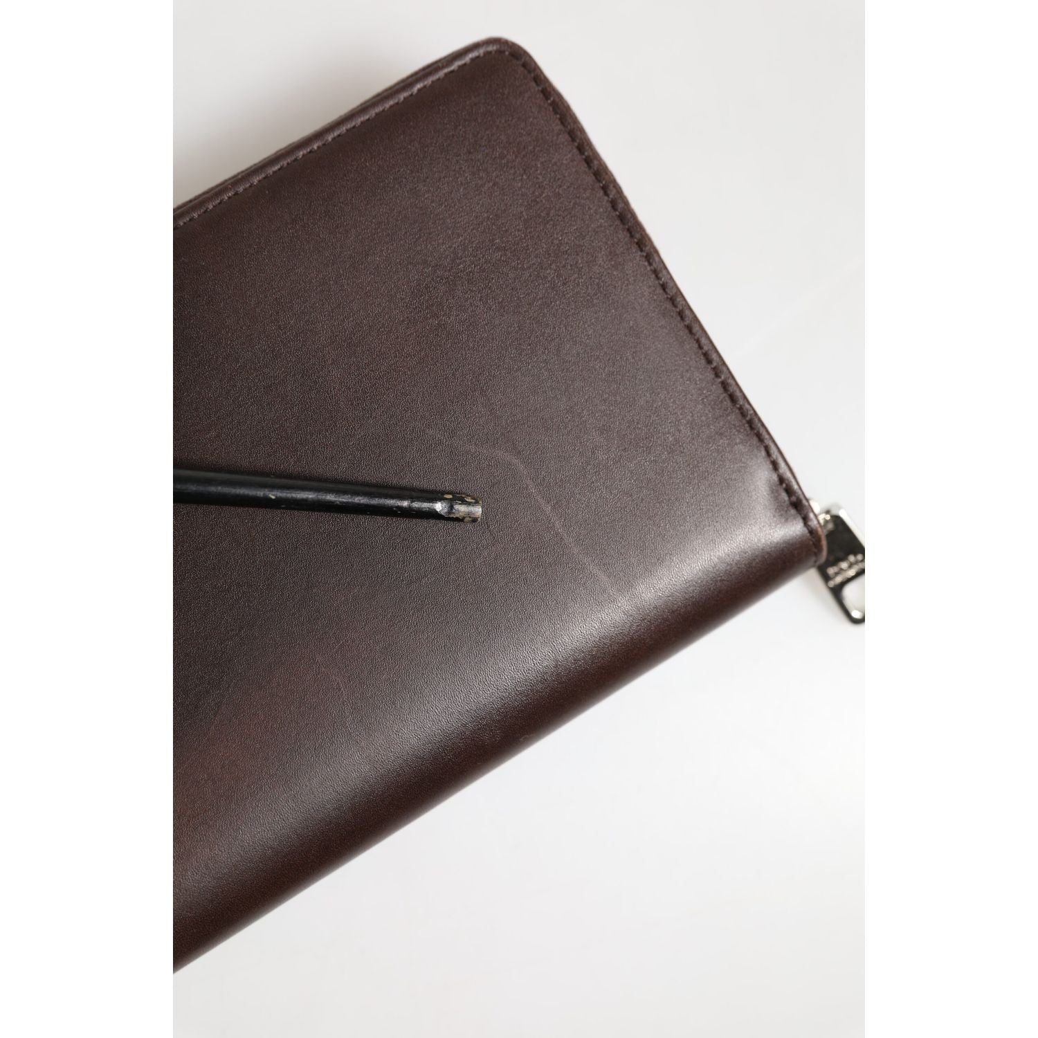 Dolce & Gabbana Brown Calfskin Leather Logo Zip Around Continental Wallet