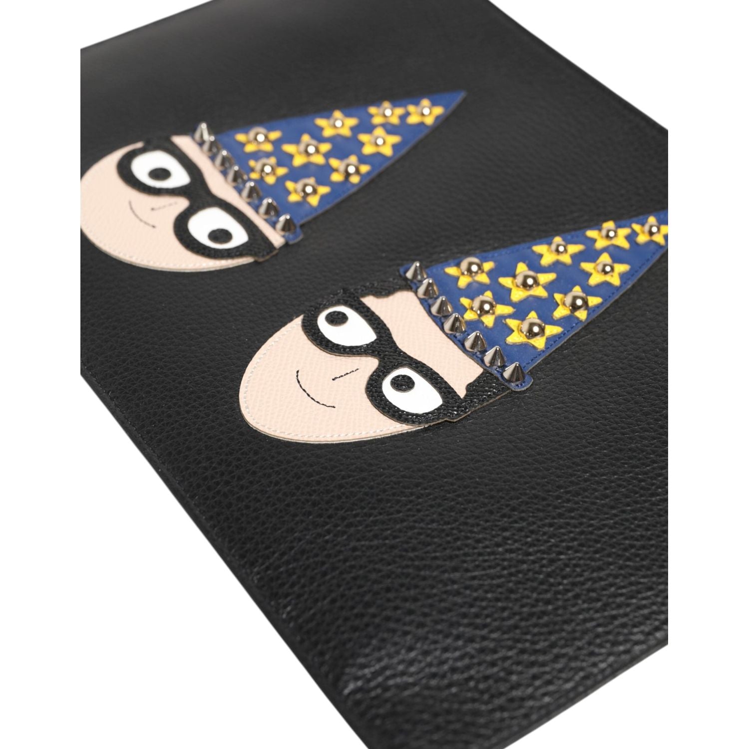 Dolce & Gabbana Black Leather #DGFAMILY Embellished Men Clutch Pouch Bag