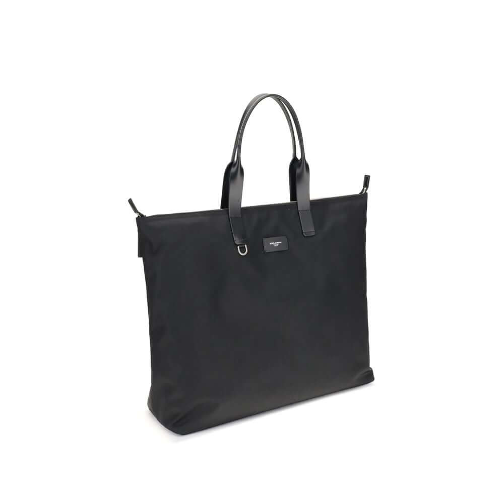 Dolce & Gabbana Black Leather Shoulder Bag with crocodile print, top handles, and logo on front for a refined luxury look.